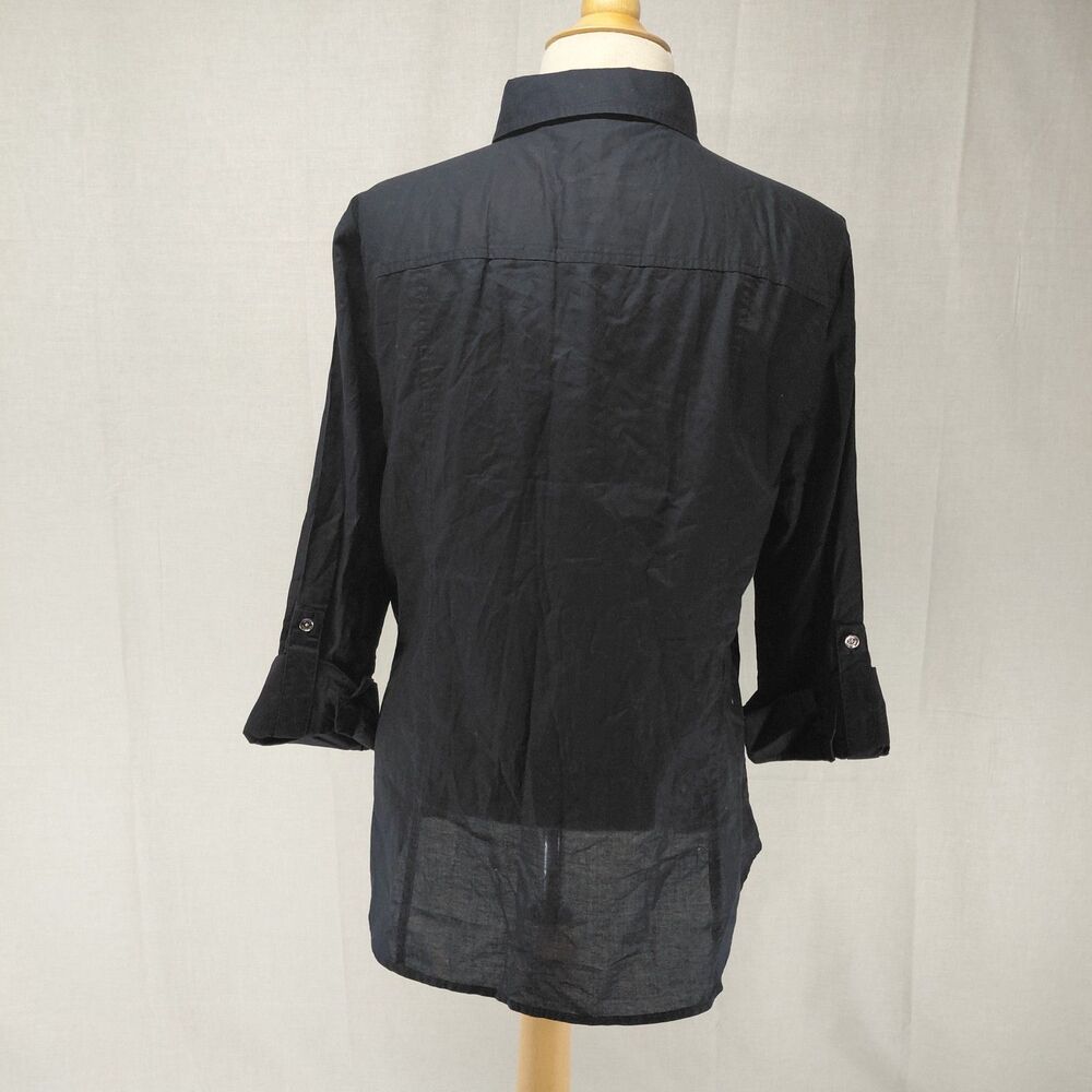 Michael Kors Button-up Rolled Sleeve Blouse Navy Silver Buttons Sz XL - Picture 7 of 9